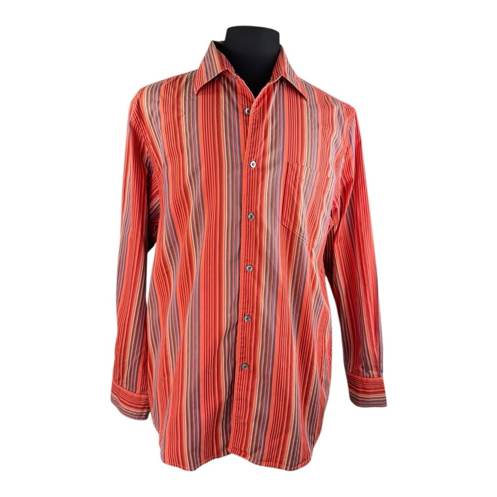 Tommy Bahama Men's Size Large L Long Sleeve Button Front Shirt Orange Cotton EUC